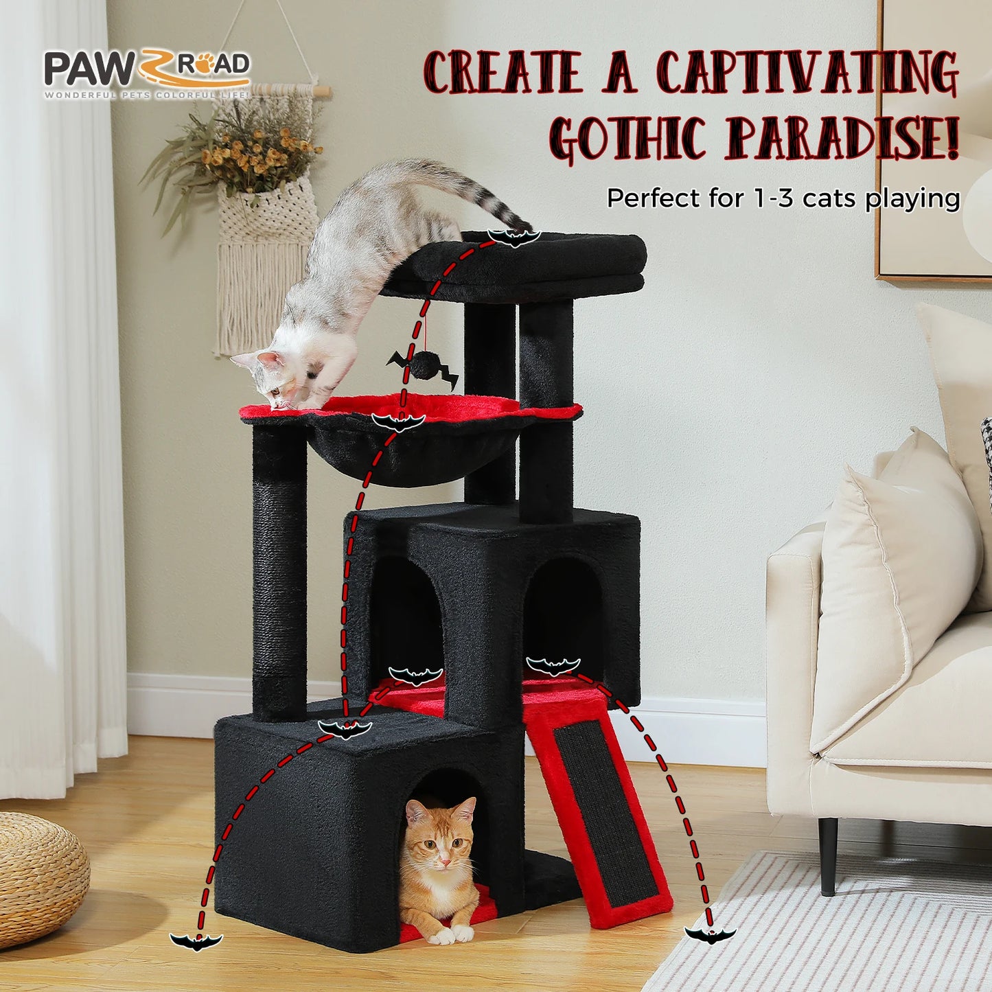 Large Cat Tree for Indoor Cats, Multi-Level Cat Tower with Sisal Scratching Post, 2 Spacious Condo, Cat Scratching Pad