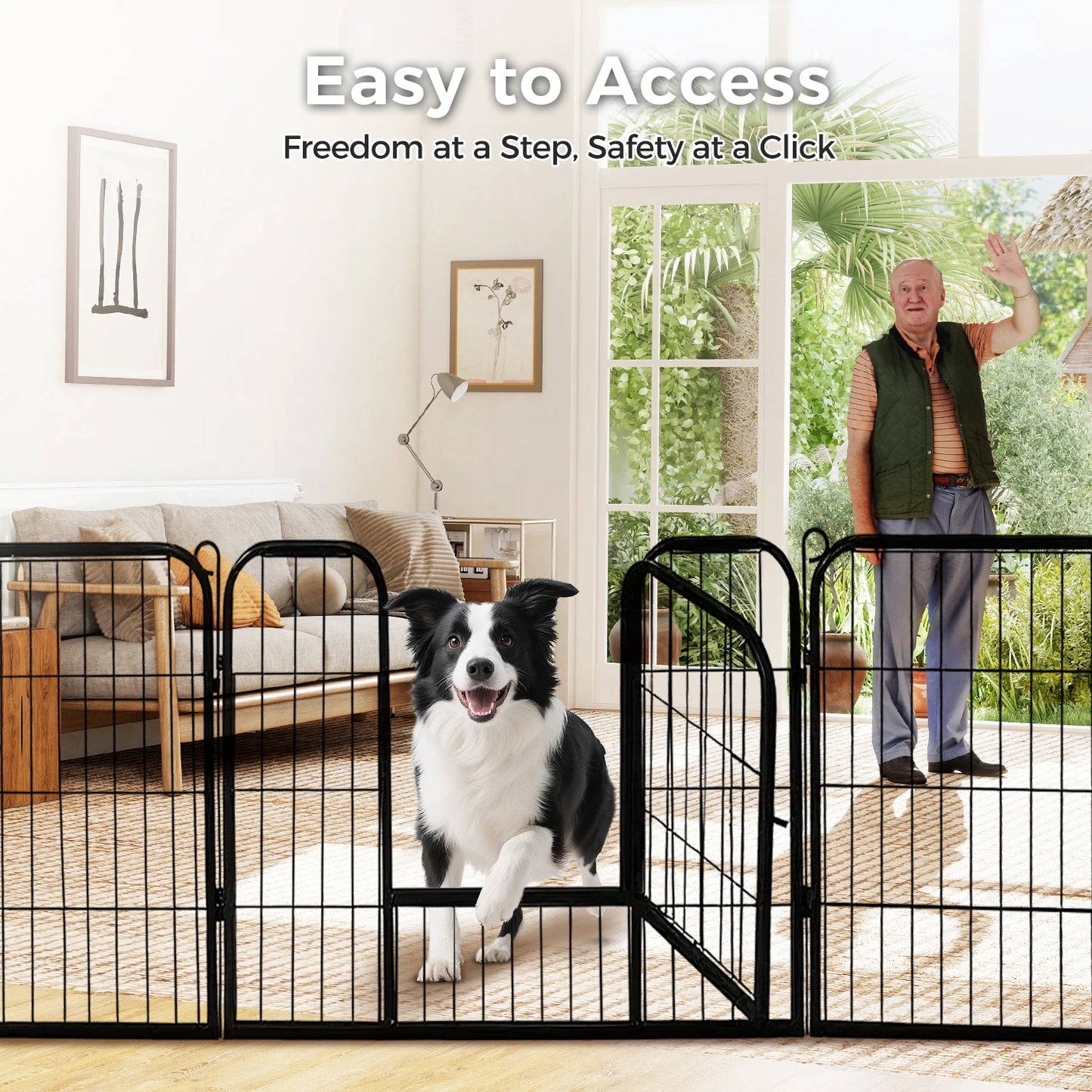 Dog Playpen with Door, Outdoor/Indoor Foldable Metal Pet Fence, Heavy Duty Exercise Pen for Yard, RV Camping