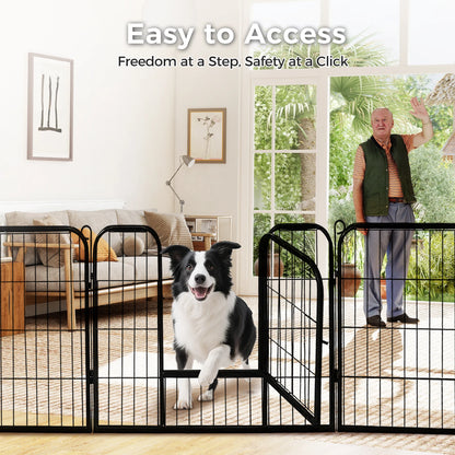 Dog Playpen with Door, Outdoor/Indoor Foldable Metal Pet Fence, Heavy Duty Exercise Pen for Yard, RV Camping