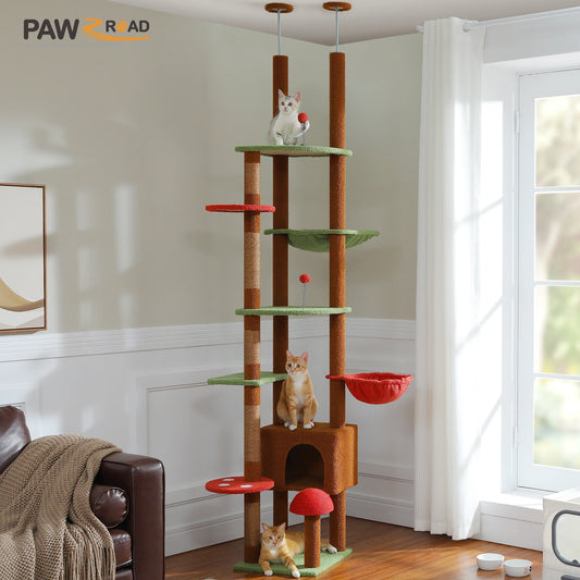 Cat Tree, Floor to Ceiling, Cat Tower Adjustable Height with Cat Condo, Cozy Hammock and Scratching Post