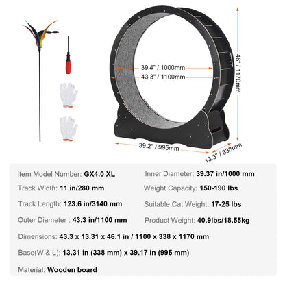 SucceBuy Wooden Cat Exercise Wheel, Treadmill Wheel for Indoor Cat, Running Wheel with Detachable Carpet& Cat Teaser