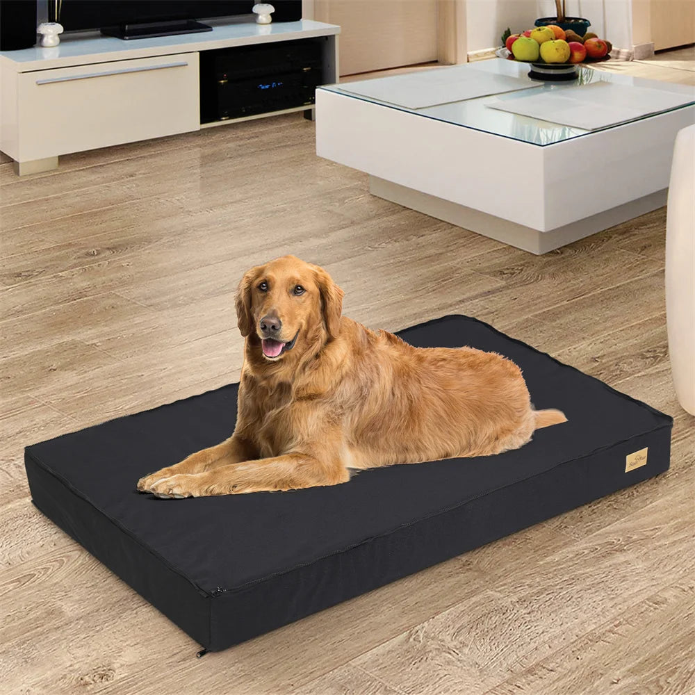 Large Orthopaedic Dog Bed Waterproof Cushion, Pet Mattress 2 In 1 Pet Dog Crate Bed with Removable Washable Cover Indoor Outdoor