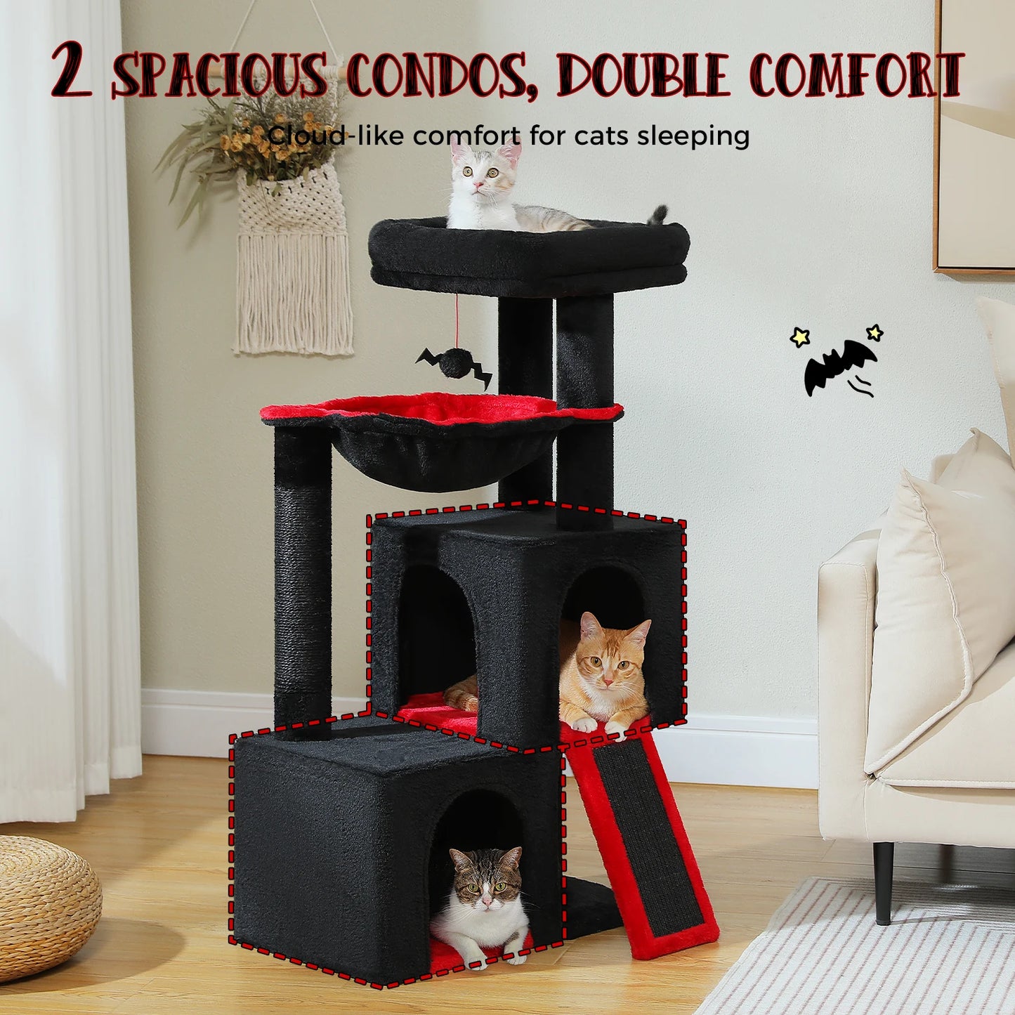 Large Cat Tree for Indoor Cats, Multi-Level Cat Tower with Sisal Scratching Post, 2 Spacious Condo, Cat Scratching Pad