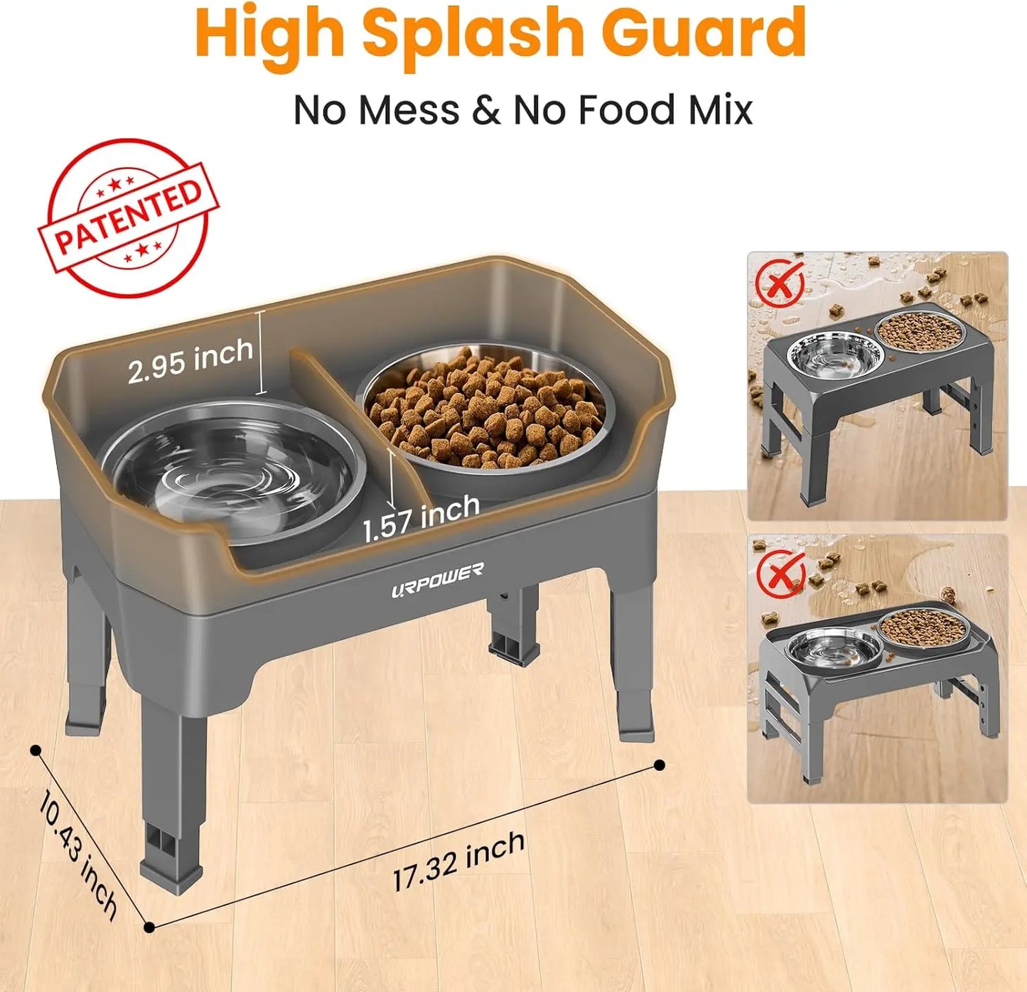 3-in-1 Elevated Dog Bowls with Adjustable Stand, Stainless Steel Bowls & Licking Plate for All Sizes