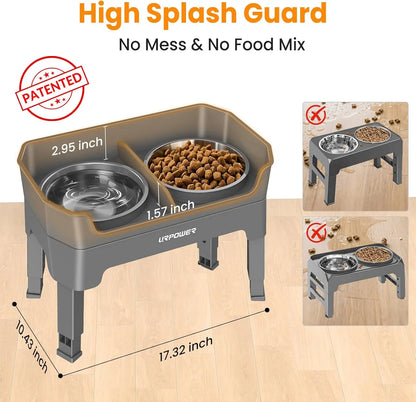 3-in-1 Elevated Dog Bowls with Adjustable Stand, Stainless Steel Bowls & Licking Plate for All Sizes