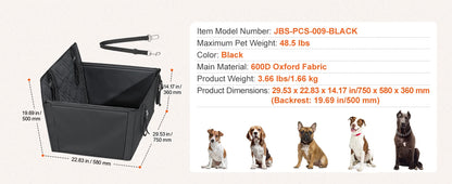 Dog Car Seat Waterproof Dog Booster Seat, Pet Car Seat with Clip-On Safety Leash, Car Bed for Medium or Large Dog