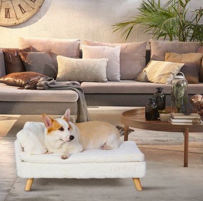 Elevated Pet Bed,Nordic Pet Stool Bed with Cozy Pad, Waterproof, with Sturdy Wood Legs for Small Dog or Kitten