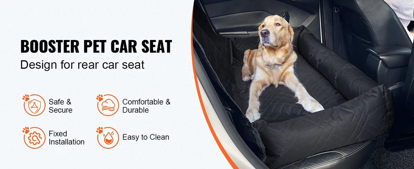 Dog Car Seat Waterproof Dog Booster Seat, Pet Car Seat with Clip-On Safety Leash, Car Bed for Medium or Large Dog