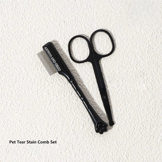 Pet Facial Cleaning Comb Set, Removes Tear Stains, Dog and Cat Hair Repair Scissors, Hair Comb