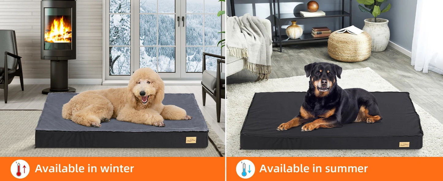 Large Orthopaedic Dog Bed Waterproof Cushion, Pet Mattress 2 In 1 Pet Dog Crate Bed with Removable Washable Cover Indoor Outdoor