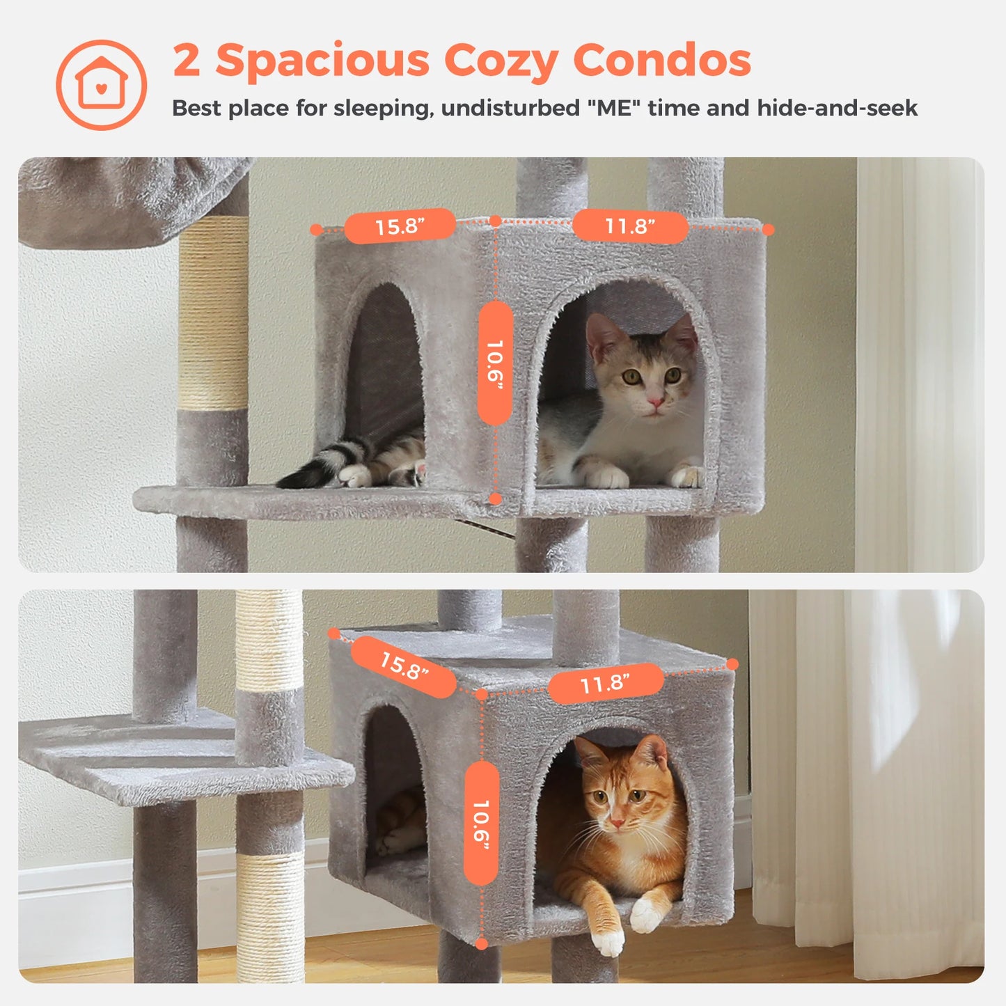 Tall Cat Tree for Indoor Cats, Big Cat Tower with Super Large Hammock, Cat Climbing Tree with Scratching Posts, Condo House Black