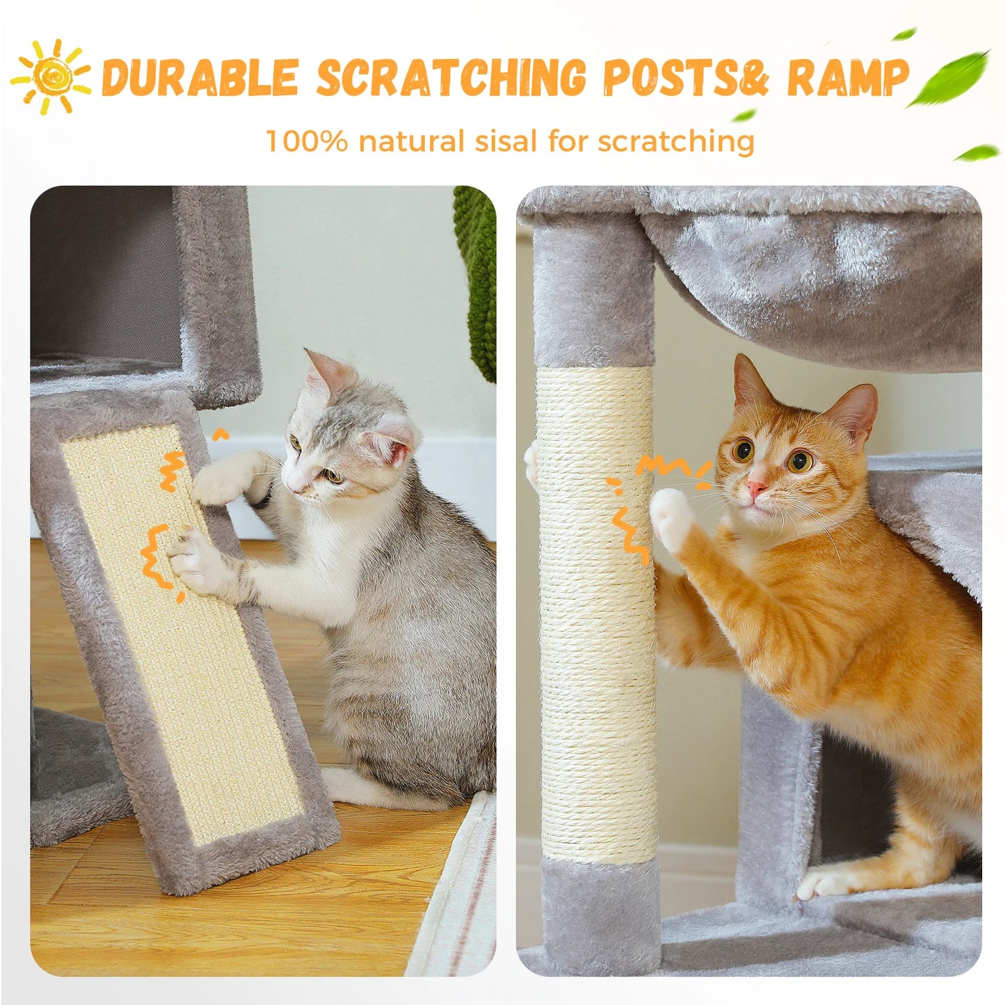 Large Cat Tree for Indoor Cats, Multi-Level Cat Tower with Sisal Scratching Post, 2 Spacious Condo, Cat Scratching Pad