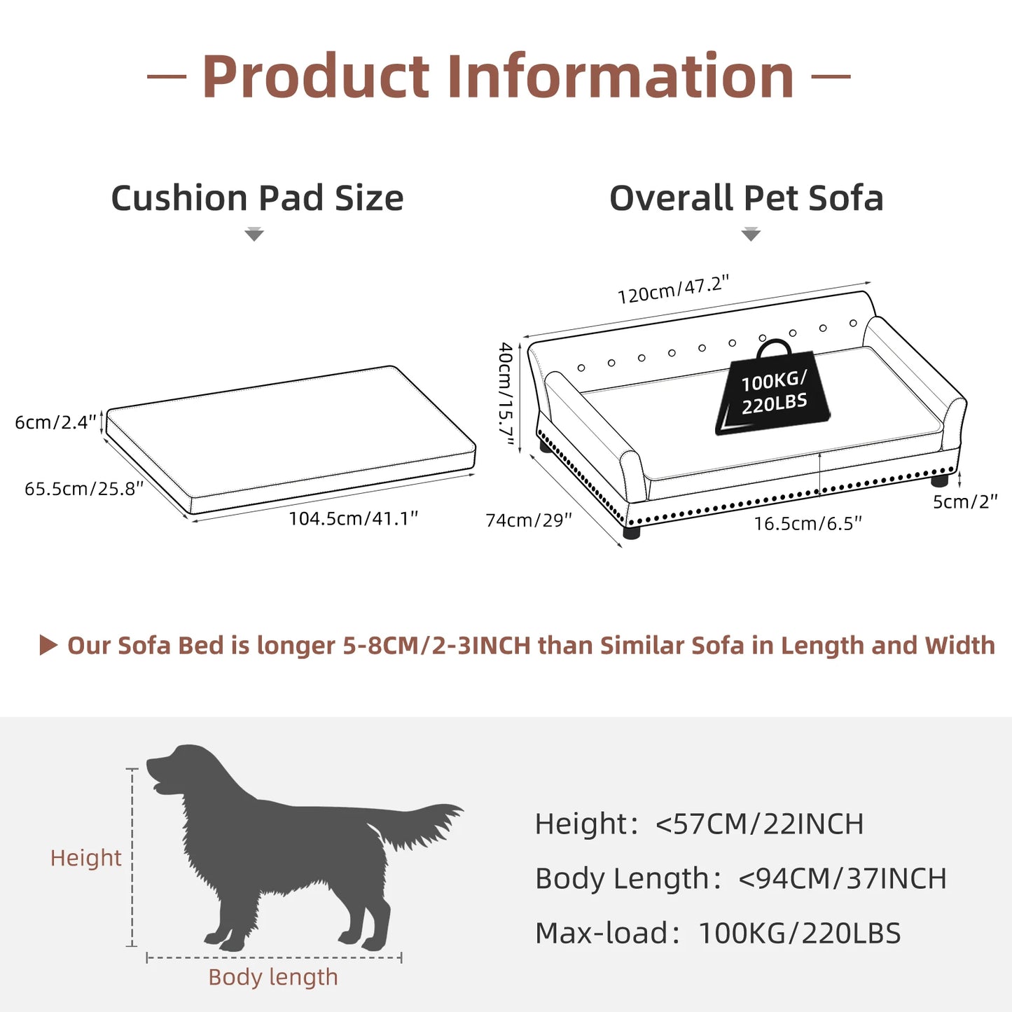 Elevated Dog Bed Sofa, Microfiber, Leather Cover for Large Pet with Removable Cushion