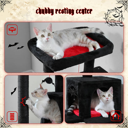 Gothic Cat Tree for Indoor Cats, Tall Cat Tower with Super Large Hammock, Sisal Covered Scratching Post ,Cozy Condo ,Top Perch