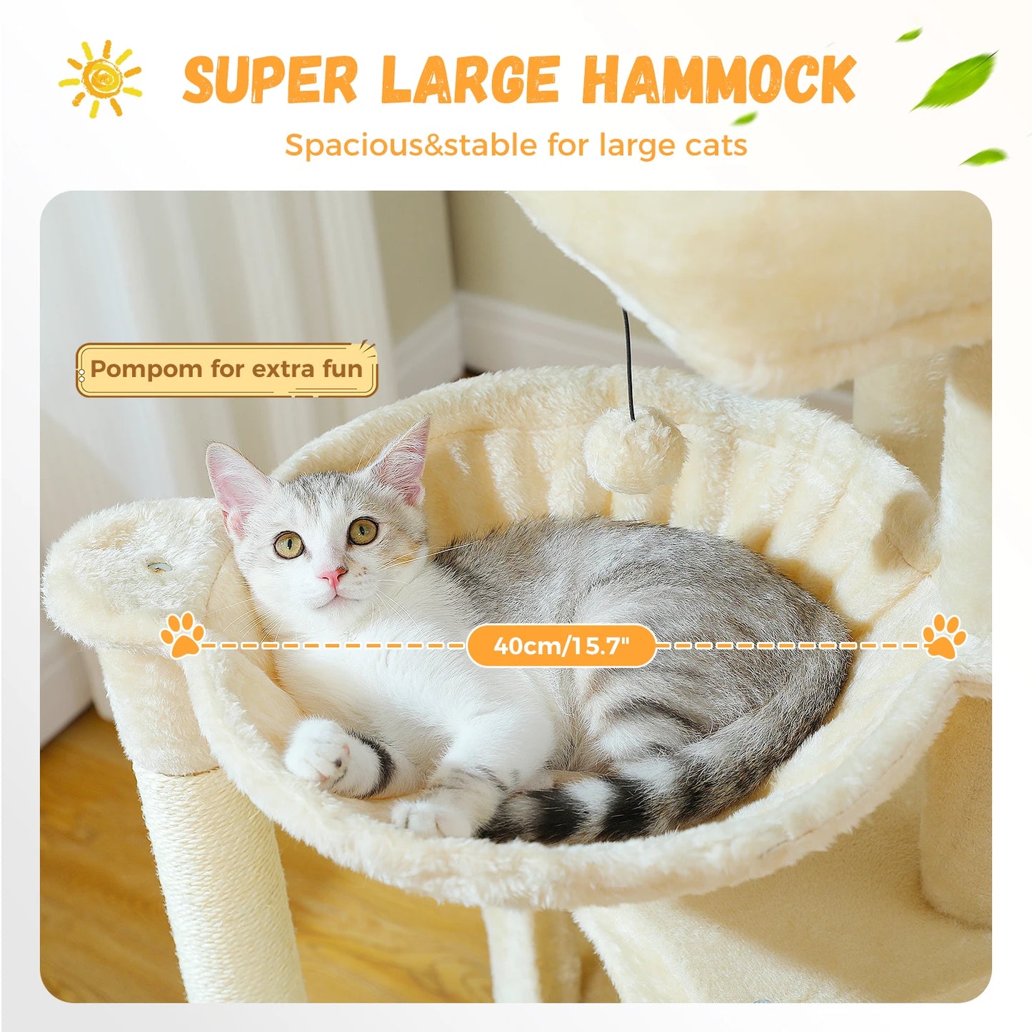 Large Cat Tree for Indoor Cats, Multi-Level Cat Tower with Sisal Scratching Post, 2 Spacious Condo, Cat Scratching Pad