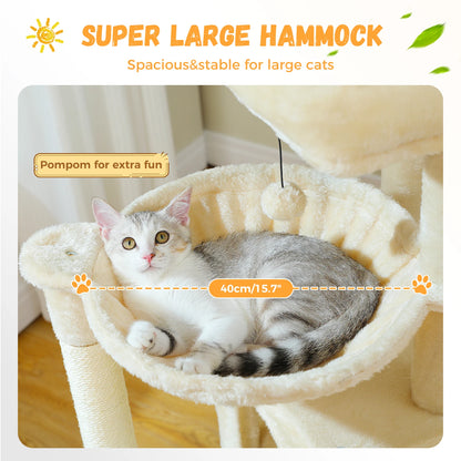 Large Cat Tree for Indoor Cats, Multi-Level Cat Tower with Sisal Scratching Post, 2 Spacious Condo, Cat Scratching Pad
