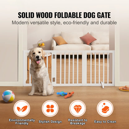 SucceBuy Free Standing Dog Gate, Freestanding Pet Gate with 3 Panels, Foldable for Narrow Passageways, Expandable Dog Barrier