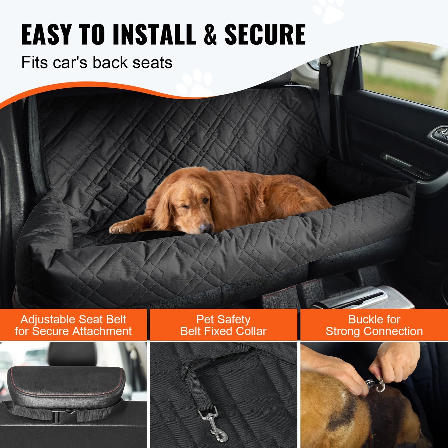 Dog Car Seat Waterproof Dog Booster Seat, Pet Car Seat with Clip-On Safety Leash, Car Bed for Medium or Large Dog