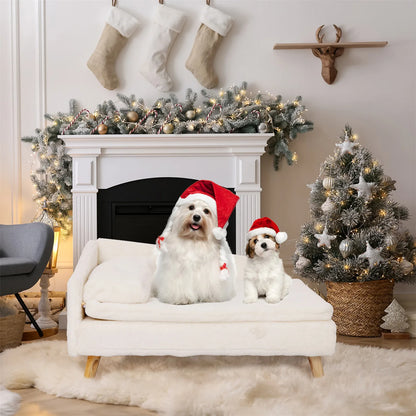 Elevated Pet Bed,Nordic Pet Stool Bed with Cozy Pad, Waterproof, with Sturdy Wood Legs for Small Dog or Kitten