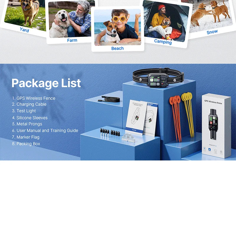 2025 Upgrade Pet GPS Wireless Electronic Fence Dog Fence and Barking Stopper, Dog Trainer Training Electric Shock Collar