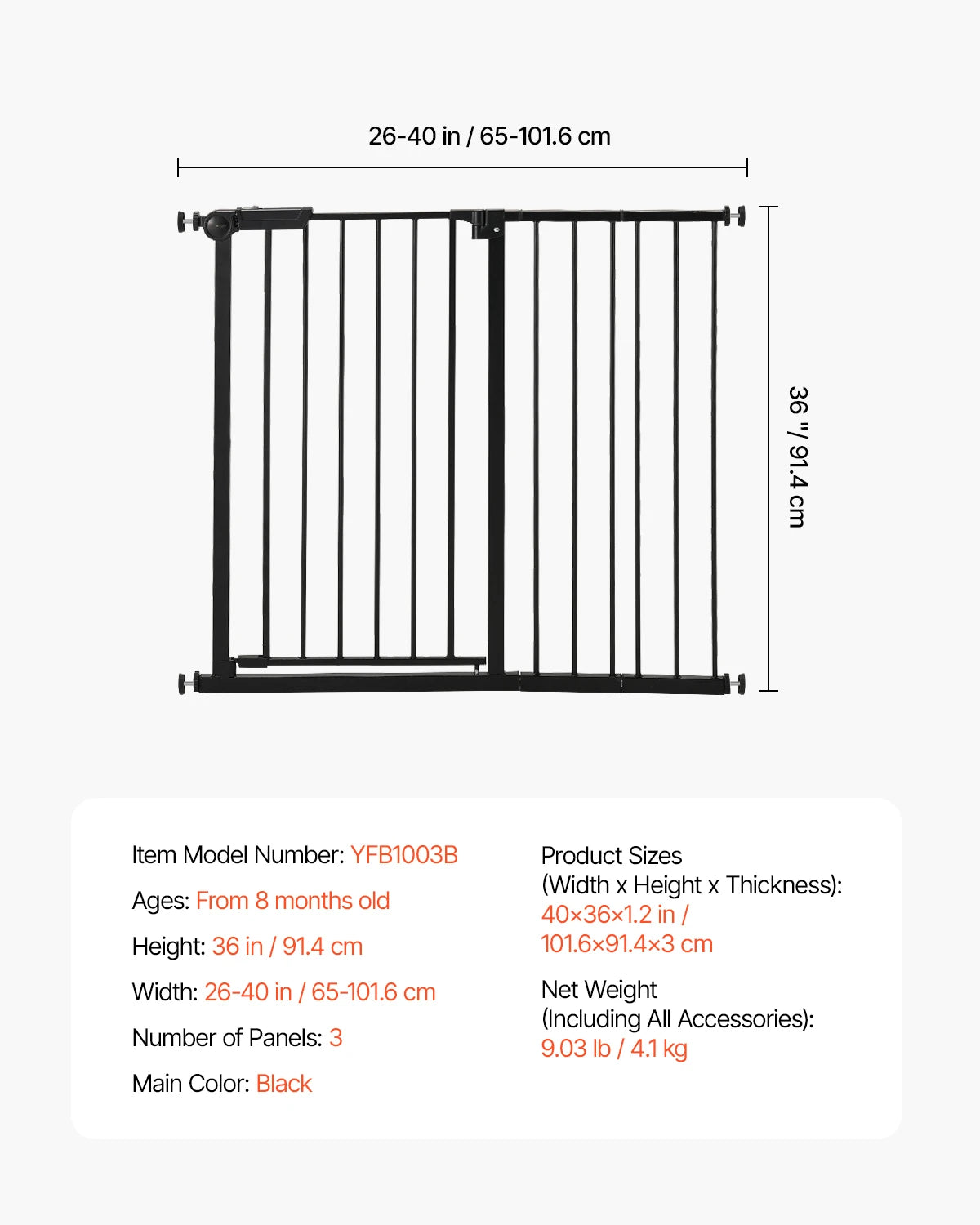 SucceBuy Baby Gate 28/30/36 Inches High, Dog Gate Easy Step Walk Thru, Child Pet Security, Pressure Mount Kit w/ Wall Cups