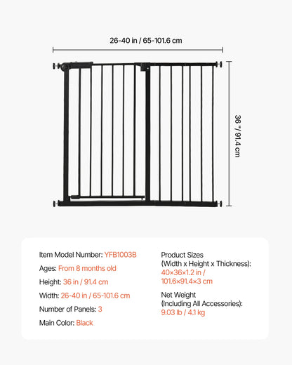 SucceBuy Baby Gate 28/30/36 Inches High, Dog Gate Easy Step Walk Thru, Child Pet Security, Pressure Mount Kit w/ Wall Cups