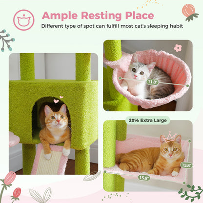 Cactus Cat Tree Tower,  Floor to Ceiling Cat Tower ,Adjustable Height with Cat Condo, Cozy Hammock and Scratching Post