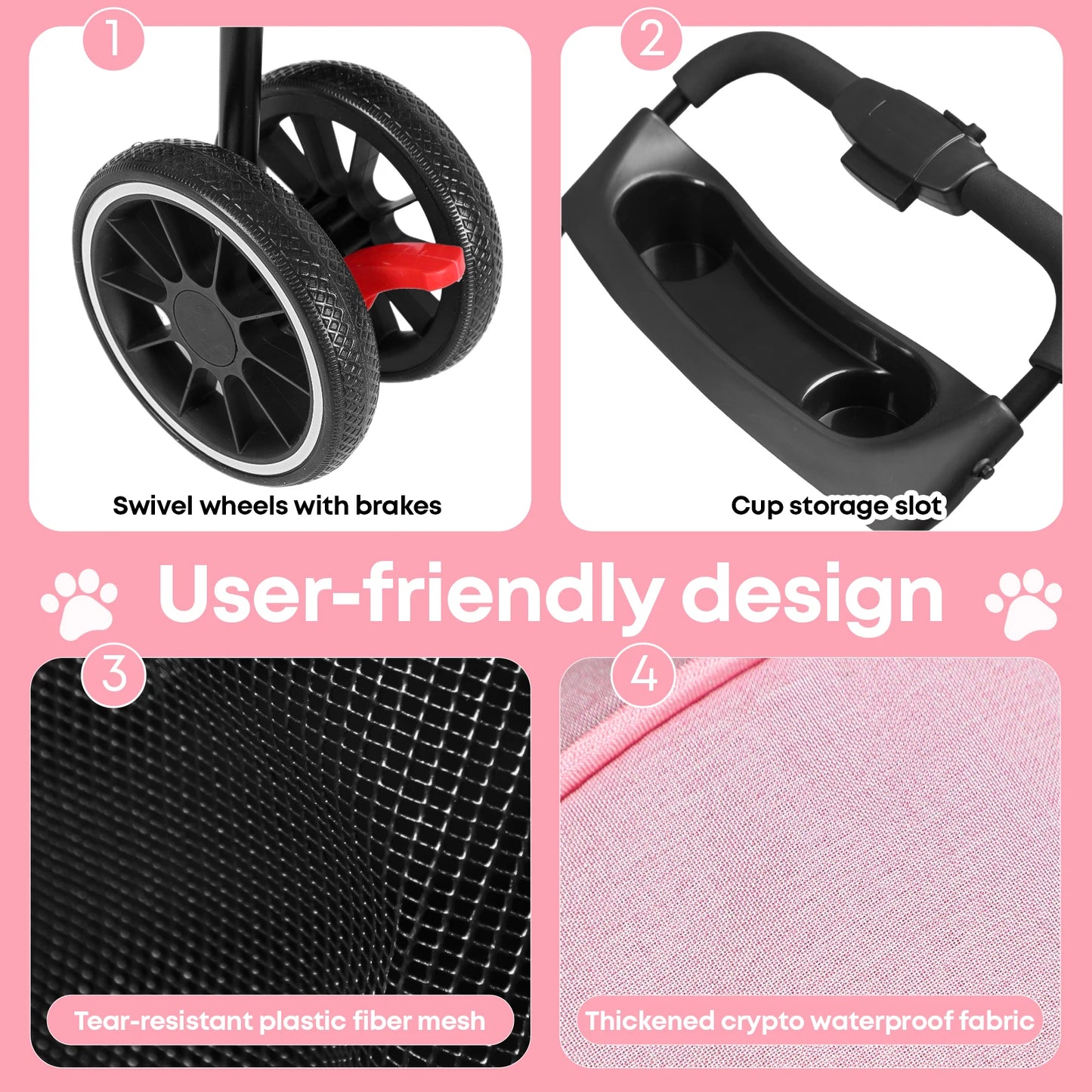 Pet Stroller For Small Puppy, Dogs & Cats, Travel Portable Dog Stroller,  Foldable
