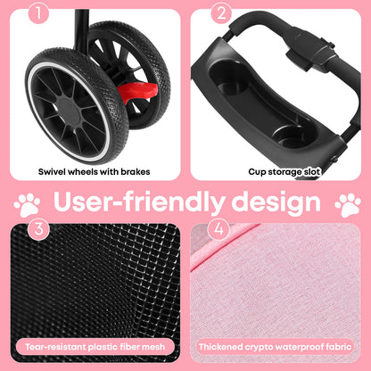 Pet Stroller For Small Puppy, Dogs & Cats, Travel Portable Dog Stroller,  Foldable