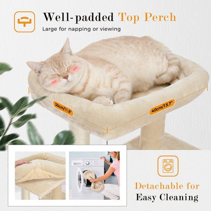Large Cat Tree for Indoor Cats, Multi-Level Cat Tower with Sisal Scratching Post, 2 Spacious Condo, Cat Scratching Pad