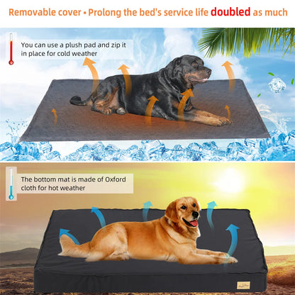 Large Orthopaedic Dog Bed Waterproof Cushion, Pet Mattress 2 In 1 Pet Dog Crate Bed with Removable Washable Cover Indoor Outdoor