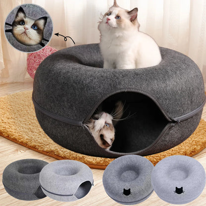 Felt Donut Bed for Cats or Small Dogs House With Breather Hole,  Dog Bed,  Interactive Play Toys for Cats to Hide 2 in