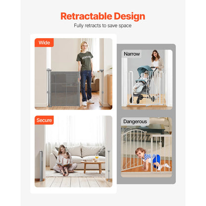 SucceBuy 55/71/110in Retractable Gate , 34in Tall , Extends Wide and Retractable Gate for Kids and Pets , Mesh Material , Easy to Install