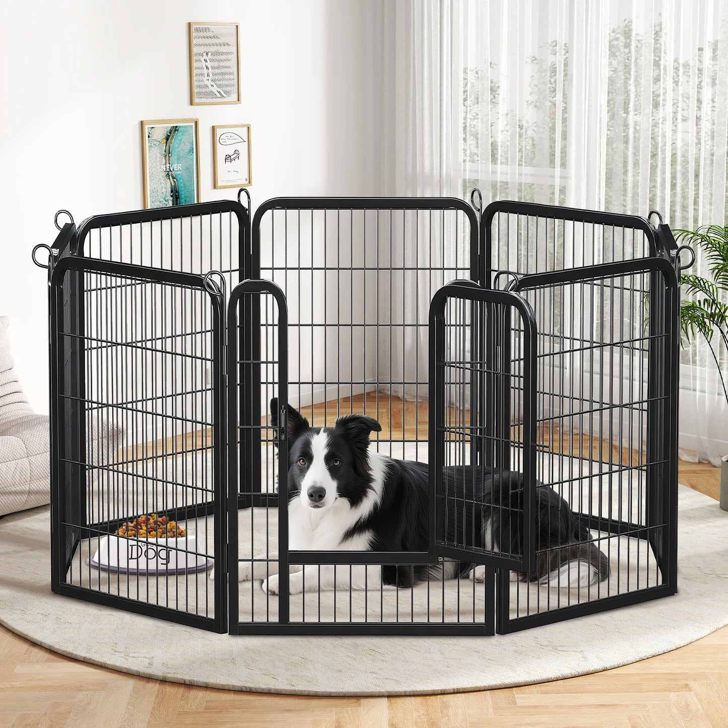 Dog Playpen with Door, Outdoor/Indoor Foldable Metal Pet Fence, Heavy Duty Exercise Pen for Yard, RV Camping