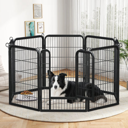 Dog Playpen with Door, Outdoor/Indoor Foldable Metal Pet Fence, Heavy Duty Exercise Pen for Yard, RV Camping