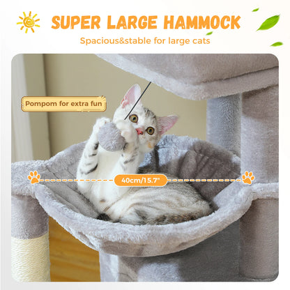 Large Cat Tree for Indoor Cats, Multi-Level Cat Tower with Sisal Scratching Post, 2 Spacious Condo, Cat Scratching Pad