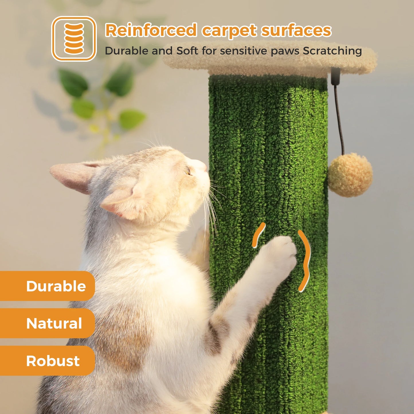 Large Cat Scratching Post for Indoor Cats, Ultimate Scratch Post with Woven Sisal Dangling Ball