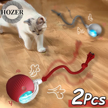 2Pcs Cat Interactive Ball, Automatic Rolling Ball Faux Tail ,Rechargeable Smart Pet Electric, Imitates a mouse