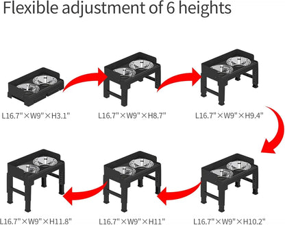 Adjustable Height Tiltable Dog Feeder with Spill-Proof Bowls for All Breeds