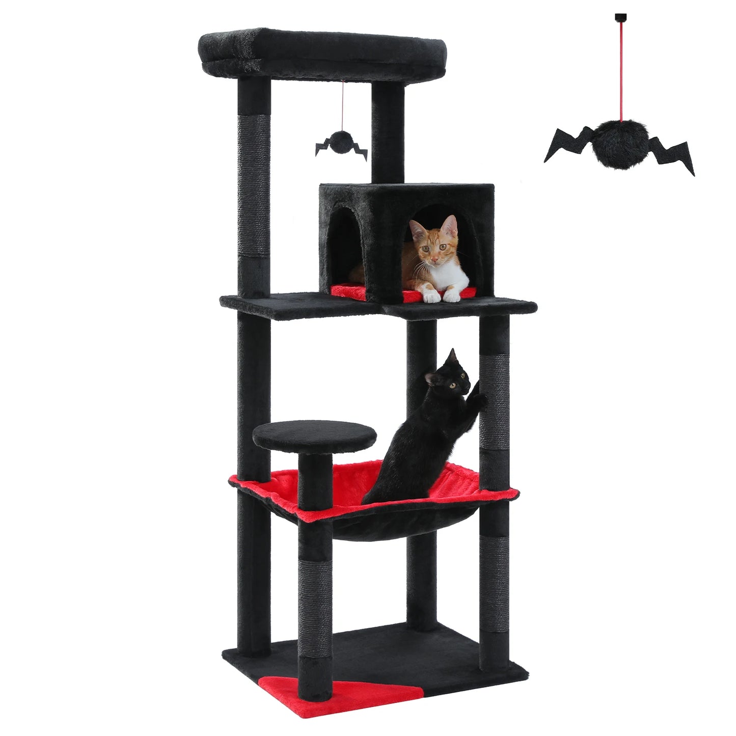 Gothic Cat Tree for Indoor Cats, Tall Cat Tower with Super Large Hammock, Sisal Covered Scratching Post ,Cozy Condo ,Top Perch