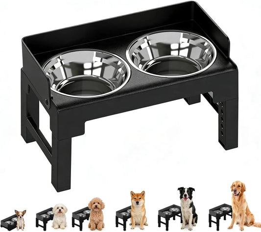Adjustable Height Tiltable Dog Feeder with Spill-Proof Bowls for All Breeds