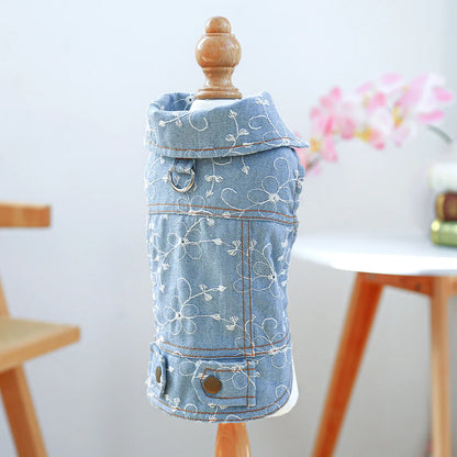 Denim Doggie Pet Jacket, Sleeveless Vest, Jeans Coat, Autumn or Spring Wear,  Apparel For Small, Medium, Dogs or  XS XL sizes for Cat or Puppy