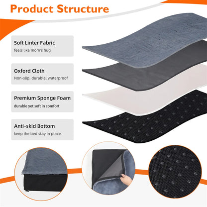 Large Orthopaedic Dog Bed Waterproof Cushion, Pet Mattress 2 In 1 Pet Dog Crate Bed with Removable Washable Cover Indoor Outdoor