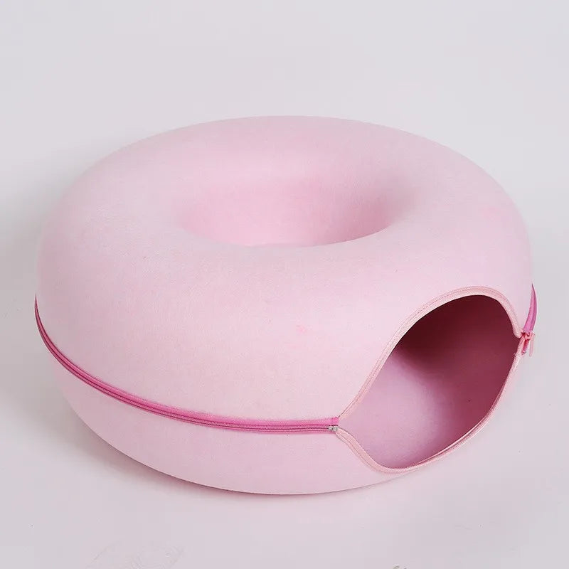 Donut Cat Bed with Interactive Tunnel , Felt Indoor Toys for Cats