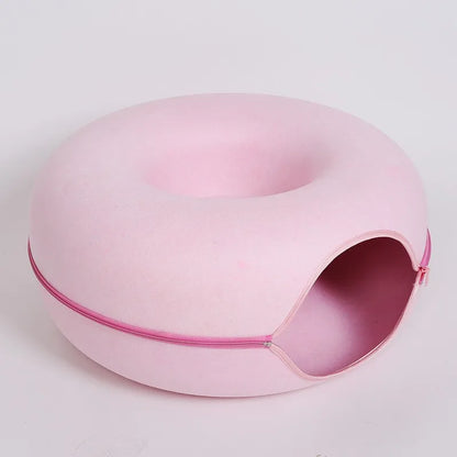 Donut Cat Bed with Interactive Tunnel , Felt Indoor Toys for Cats