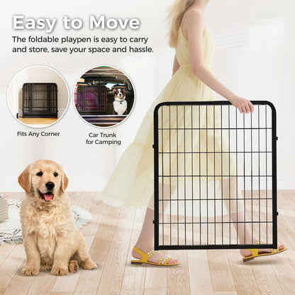 Dog Playpen with Door, Outdoor/Indoor Foldable Metal Pet Fence, Heavy Duty Exercise Pen for Yard, RV Camping