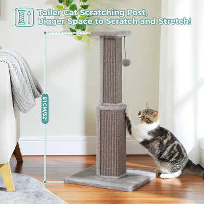 Large Cat Scratching Post for Indoor Cats, Ultimate Scratch Post with Woven Sisal Dangling Ball