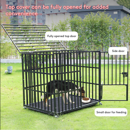 L XL XXL Heavy Duty Metal Dog Crate with 4 Lockable Wheels, 3 Doors and Removable Tray