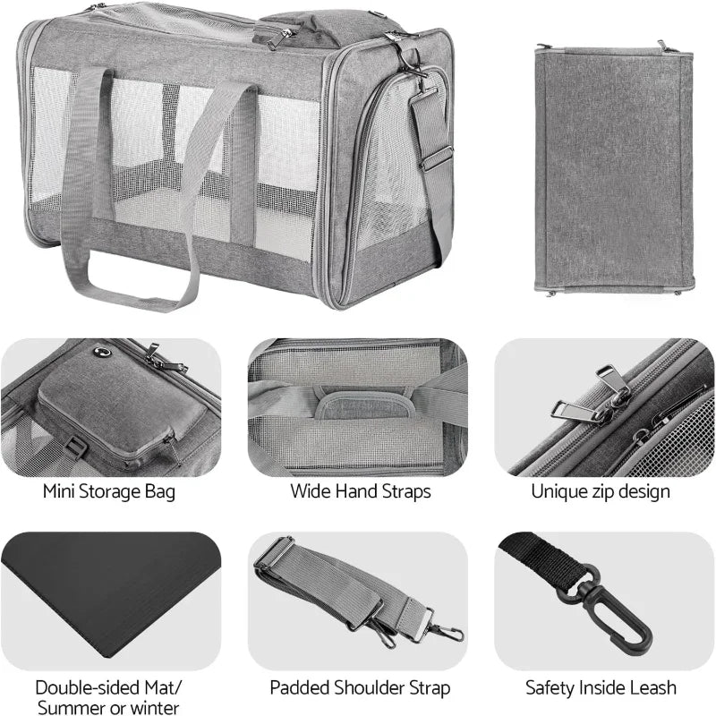 Airline Approved Pet Carrier for Cats and Dogs, Soft Travel Bag with Breathable Honeycomb Board,Removable Support Board for Pet