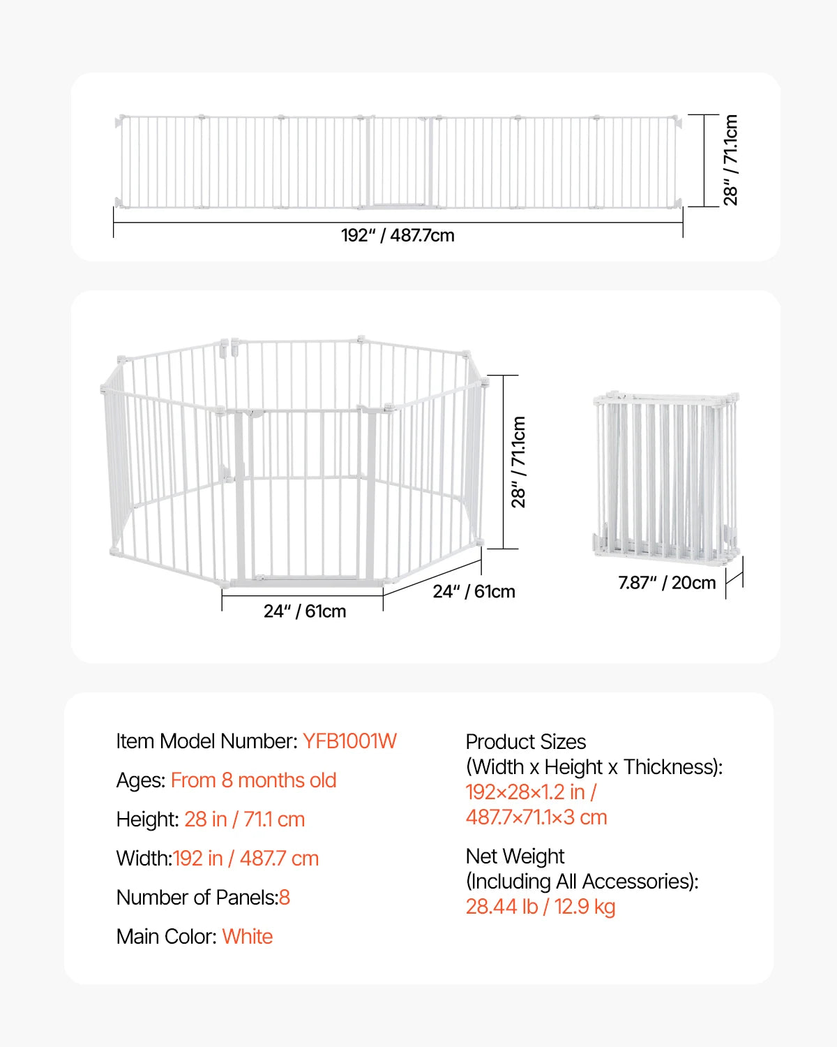 SucceBuy Baby Gate 28/30/36 Inches High, Dog Gate Easy Step Walk Thru, Child Pet Security, Pressure Mount Kit w/ Wall Cups